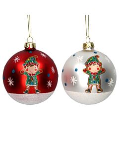 Gisela Graham Glass Bauble Set of 2 Red and Silver Elf